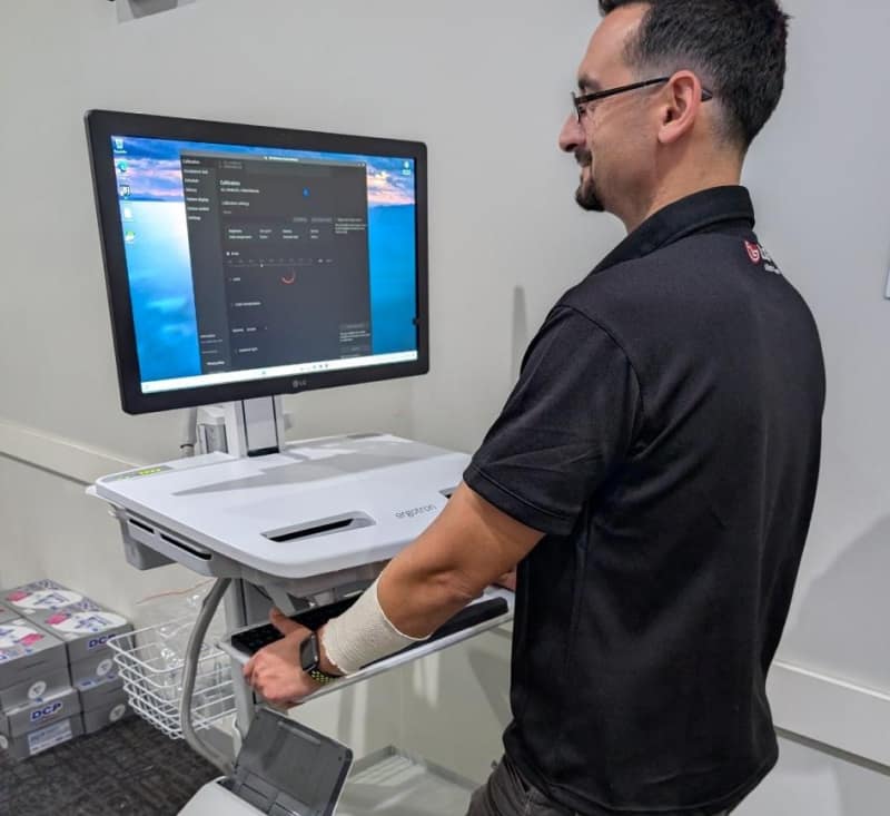 Ergotron mobile PC trolley in use at Quantum Radiology Bankstown